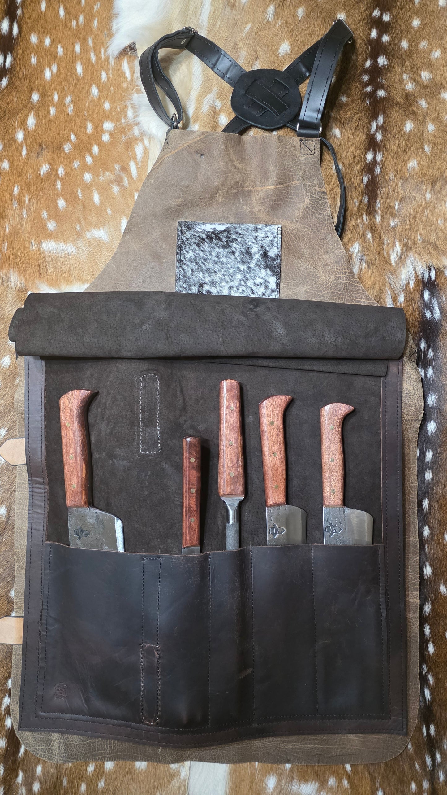 Aged Leather Apron Mesquite Set