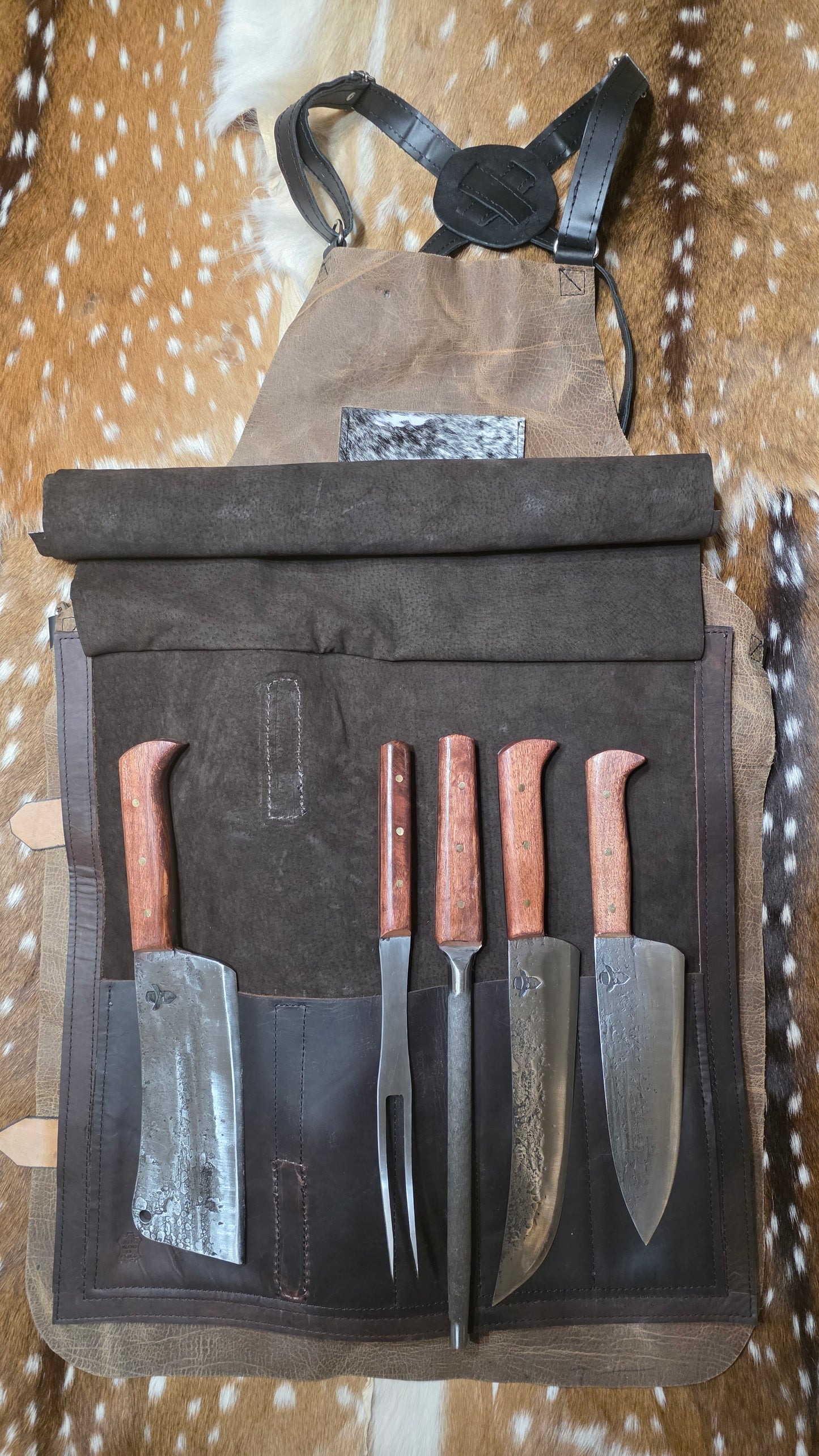 Aged Leather Apron Mesquite Set
