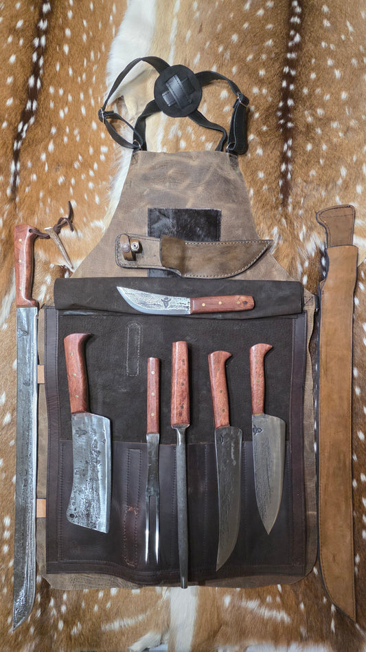 Aged Leather Apron Mesquite Set w/ Skinner and Machete