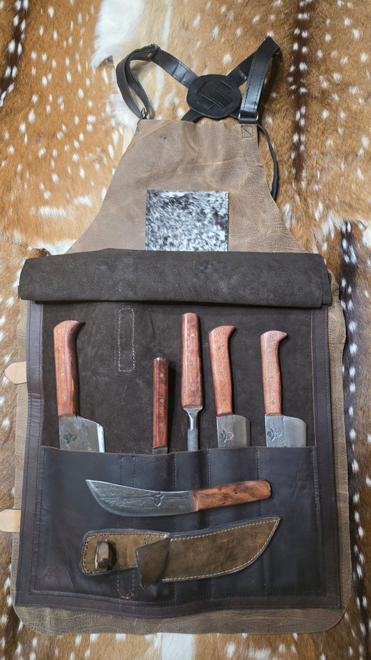 Aged Leather Apron Mesquite Set w/ Skinner