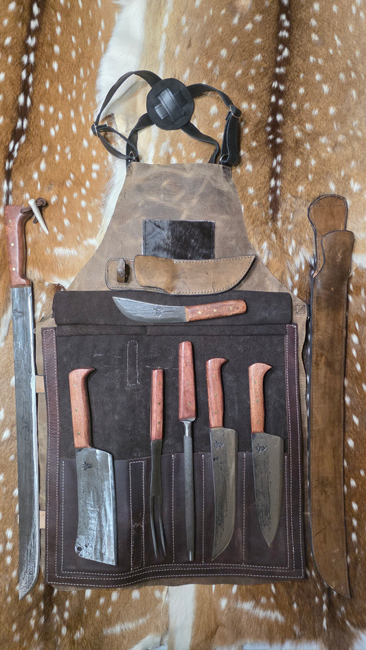 Aged Leather Apron Mesquite Set w/ Skinner and Machete